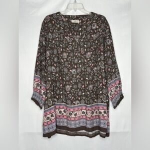 Natural Life Brown Pink Boho Tunic/Dress Top Sz XL